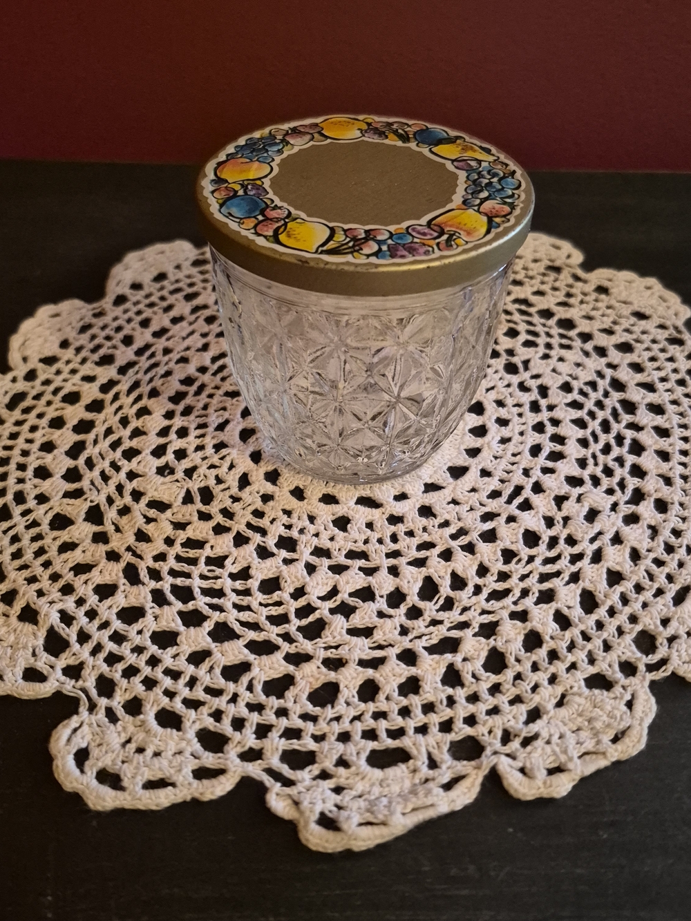 Vintage Quilted Crystal Ball Jar with Decorative Gold Fruit Lid - Home Accents